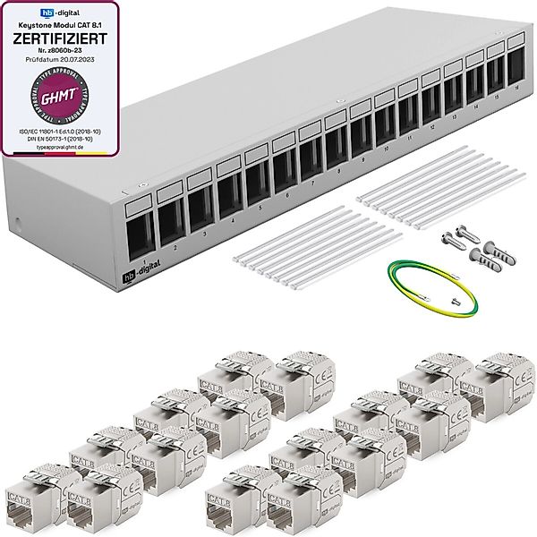 hb-digital Patchfeld 16 Port mit 16x Keystone Module Cat 8 Hellgrau günstig online kaufen