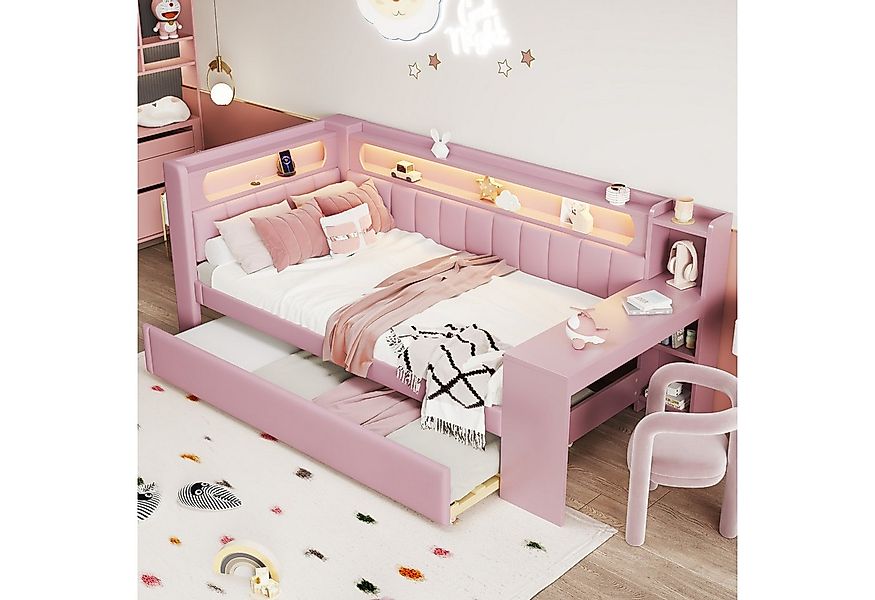 Flieks Daybett, Polsterbett 90x200cm mit Ausziehbett 90x190cm, USB, LED, Sc günstig online kaufen