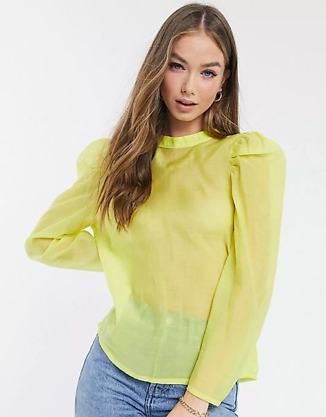 Vero Moda – Aware – Organza-Bluse mit Schleife hinten in Gelb günstig online kaufen