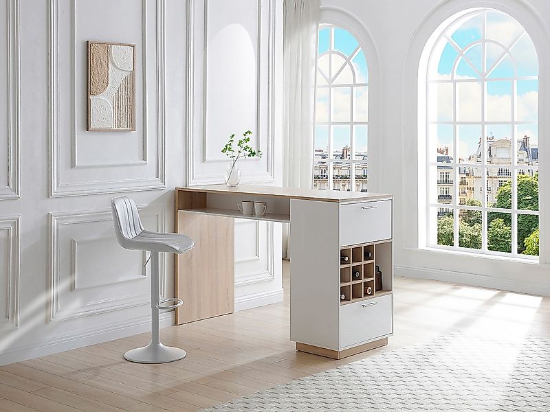 Bartisch mit Stauraum - Weiß & Holzfarben - ANOSKI günstig online kaufen