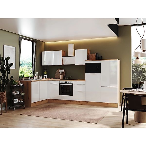 Respekta Selection Winkelküche Elisabeth RSL340AWH 340 cm Weiß-Artisan Eich günstig online kaufen
