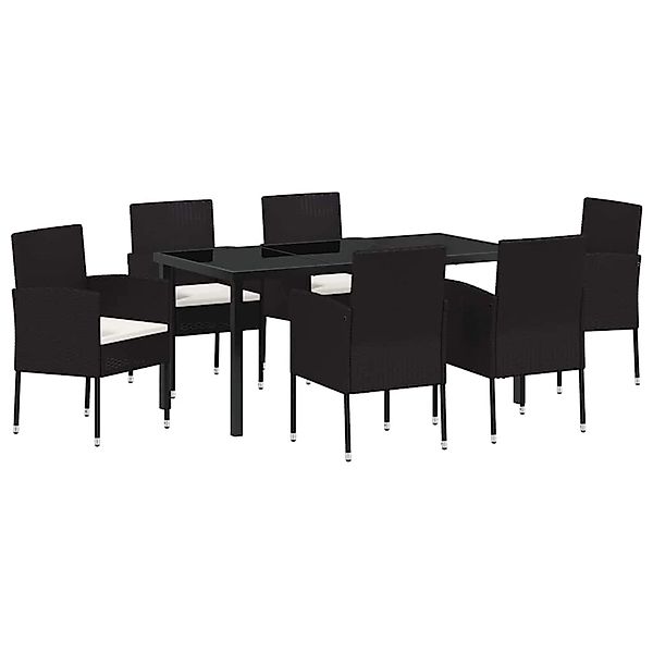 vidaXL Garten Essgruppe mit Kissen 7-Tlg Schwarz Poly Rattan 3380054 günstig online kaufen