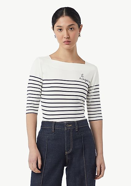 Comma Kurzarmshirt Schmales Ringelshirt aus Viskosemix günstig online kaufen