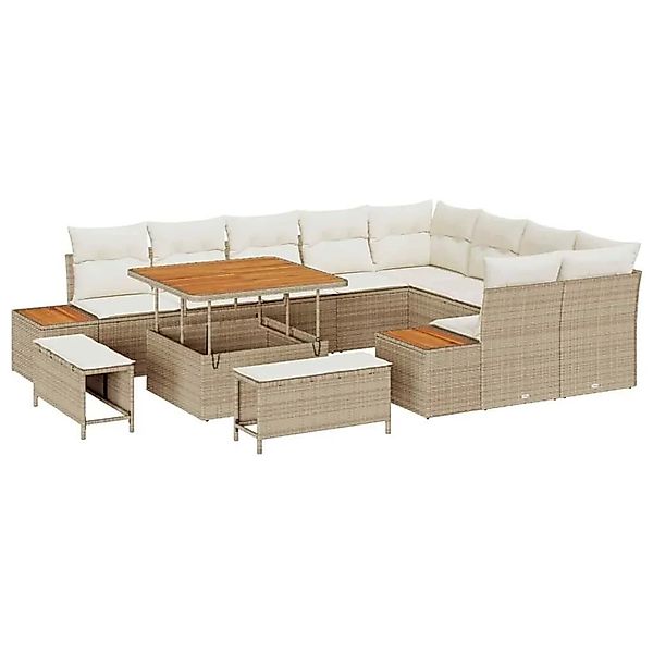 vidaXL Gartensofa-Set mit Kissen mit Speicher 12 Stk Beige Poly Rattan 3364 günstig online kaufen