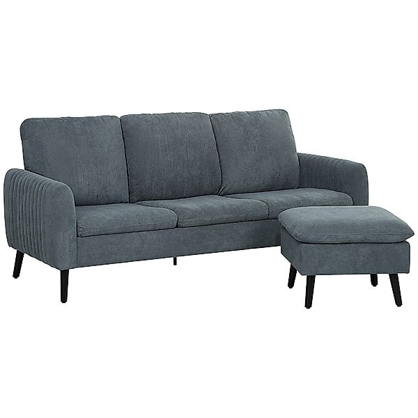 HOMCOM Ecksofa 3-Sitzer-Sofa mit Fußhocker, Stoffbezug günstig online kaufen