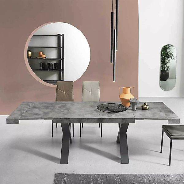 Premium Esszimmer Tisch in Beton Optik Grau zwei Einlegeplatten günstig online kaufen