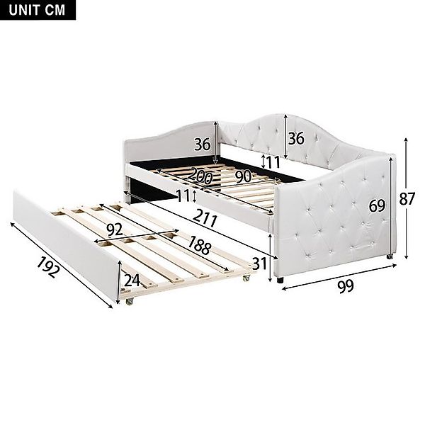 Flieks Daybett, Tagesbett Schlafsofa Kinderbett 90x200cm mit Ausziehbett 90 günstig online kaufen