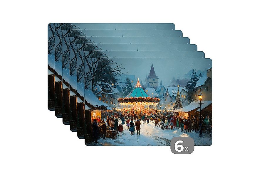MuchoWow Platzset Wintermarkt - Dorf - Farbenfroh, (6-St), Platzsets, Tisch günstig online kaufen