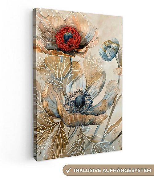 OneMillionCanvasses® Leinwandbild Blumen - Beige - Modern - Illustration, F günstig online kaufen