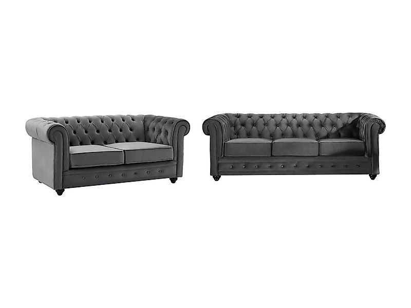 Sofa 3-Sitzer & 2-Sitzer - Samt - Anthrazit - CHESTERFIELD günstig online kaufen