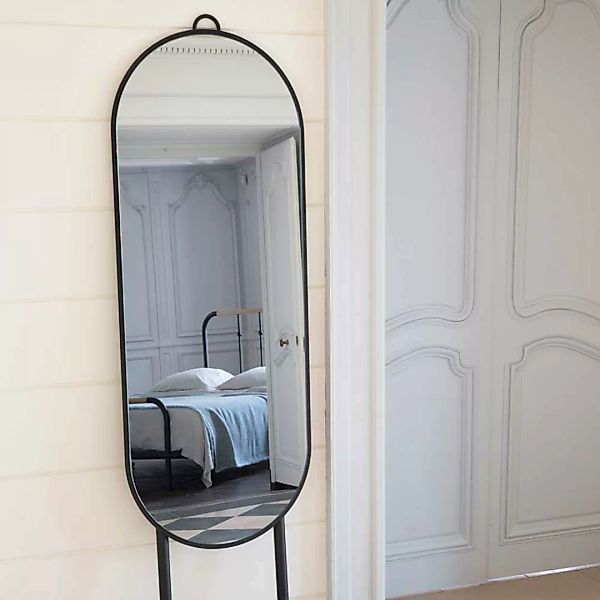 Stehender Spiegel in Schwarz und Eiche oval günstig online kaufen