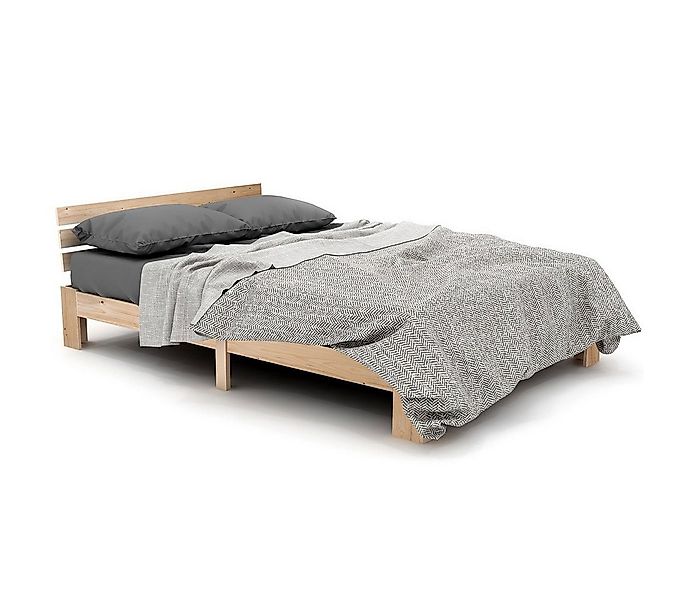 Ulife Massivholzbett Natur Doppelbett Holzbett Bettgestell mit Kopfteil (Oh günstig online kaufen