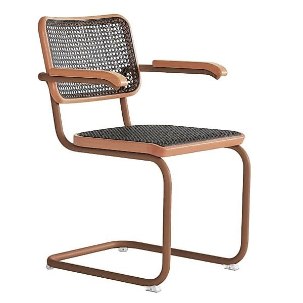 THONET S 64 V Dark Melange rotbraun | Stahlrohr-Freischwinger mit Armlehnen günstig online kaufen