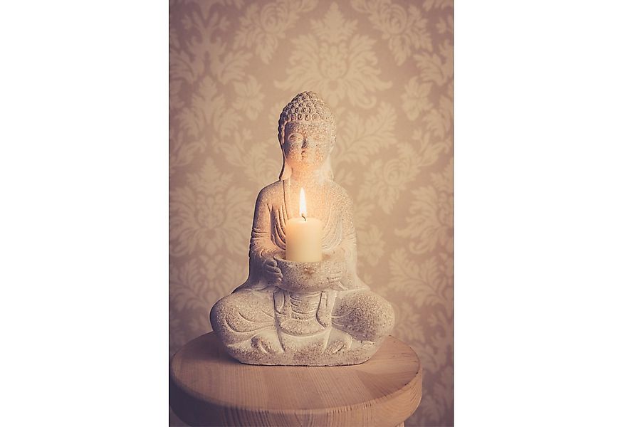 Kamelio Buddhafigur Steinbuddha 30cm sitzend mit Teelichthalter Buddha Figu günstig online kaufen