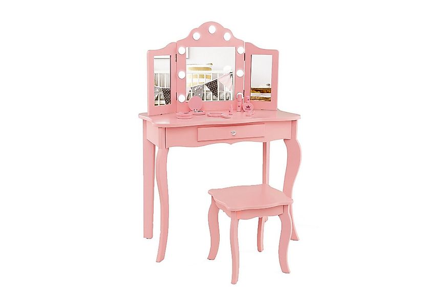 COSTWAY Schminktisch Kinder Schminktisch Set, einstellbare LED Beleuchtung günstig online kaufen