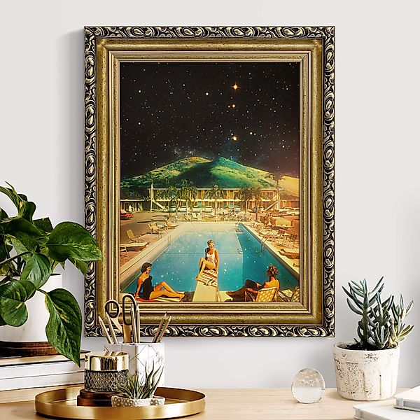 Gerahmtes Leinwandbild Retro Collage - Weltraum Pool günstig online kaufen