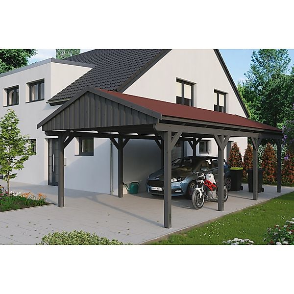 Skanholz Einzelcarport »Fichtelberg« dunkelgrau mit roten Schindeln günstig online kaufen