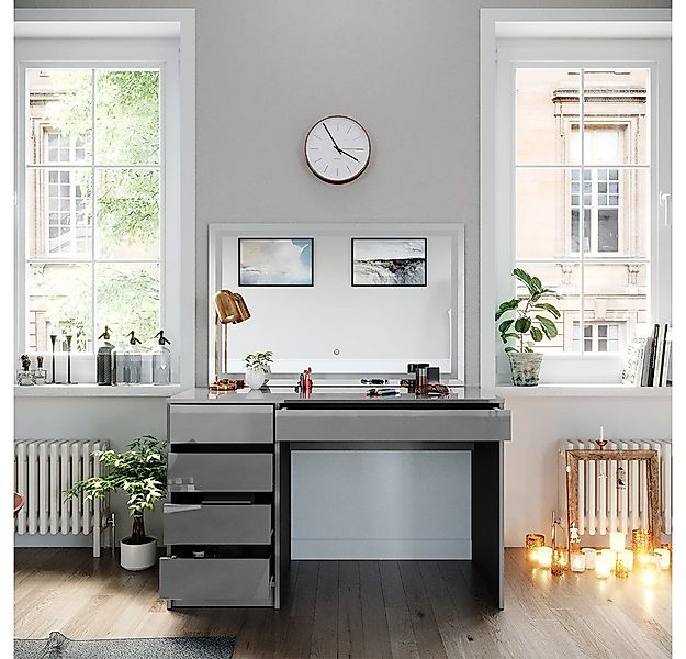 Vicco Schminktisch Sherry, Grau, 120 cm mit LED-Spiegel günstig online kaufen