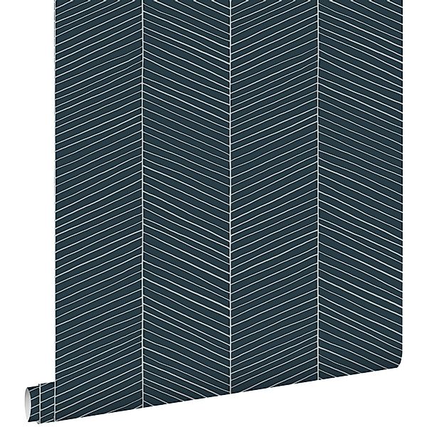 ESTAhome Tapete Fischgrätmuster Dunkelblau 53 cm x 10.05 m günstig online kaufen