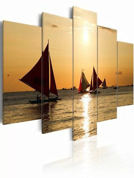 artgeist Wandbild Segelboote beim Sonnenuntergang mehrfarbig Gr. 200 x 100 günstig online kaufen