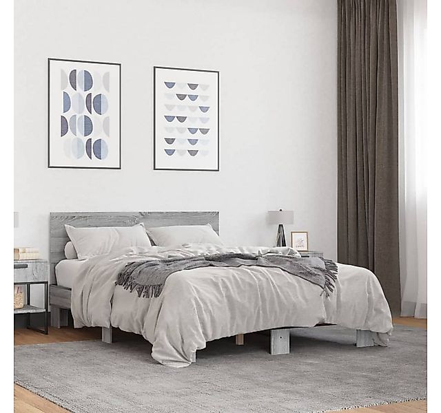 furnicato Bettgestell Grau Sonoma 120x200 cm Holzwerkstoff und Metall (1-tl günstig online kaufen