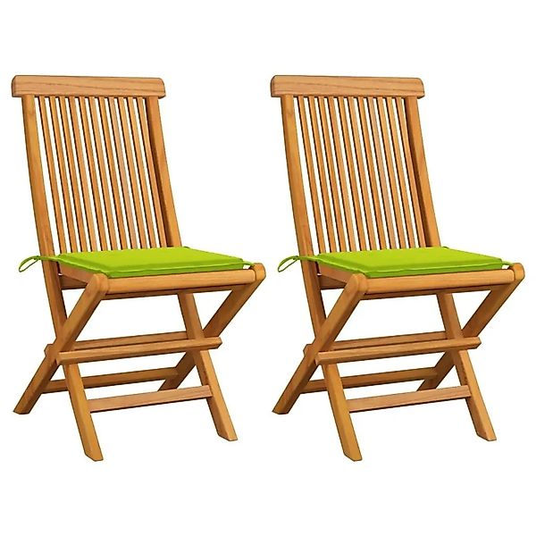 vidaXL Gartenstühle mit Hellgrünen Kissen 2 Stk Massivholz Teak 3062471 günstig online kaufen