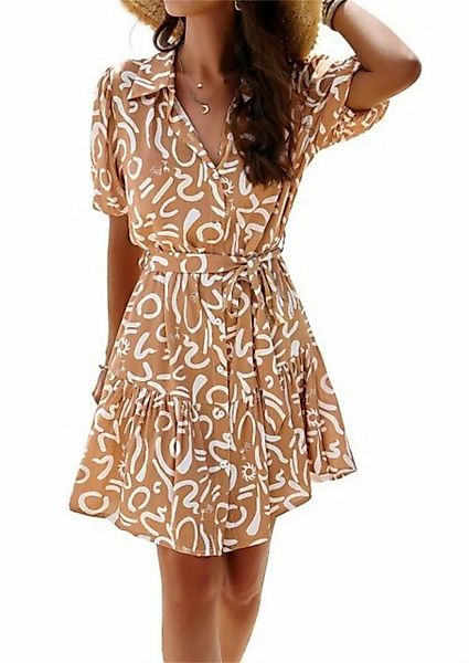 ZWY Sommerkleid Revers-Kurzarmkleid, Taille lässiges Strandkleid für Damen günstig online kaufen