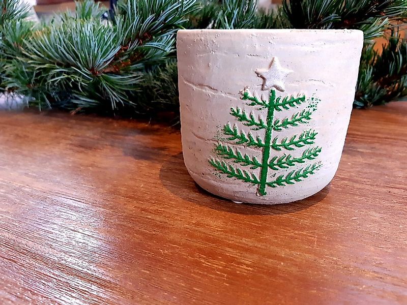 Vosteen Christbaumständer Übertopf handgearbeitet mit Tannenbaum Motiv, Wei günstig online kaufen