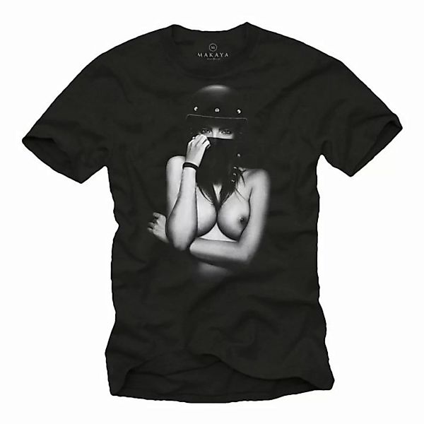 MAKAYA Print-Shirt Herren Sexy Girl Helm Motorrad Motiv Bekleidung Männer G günstig online kaufen