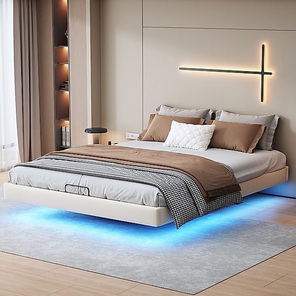 FUROKOY Polsterbett 160x200cm Polsterbett LED schwebende Bett günstig online kaufen