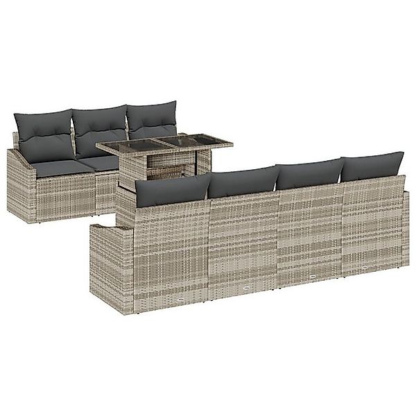 vidaXL Loungesofa 8-teiliges Garten Sofa Set mit Kissen Hellgraues Poly Rat günstig online kaufen