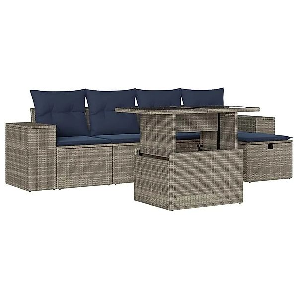vidaXL 6-Tlg Gartensofa-Set mit Kissen Grau Polyrattan 3275291 günstig online kaufen