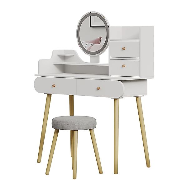 Vicco Schminktisch Edda, Weiß, 100 cm mit LED-Spiegel und Hocker günstig online kaufen