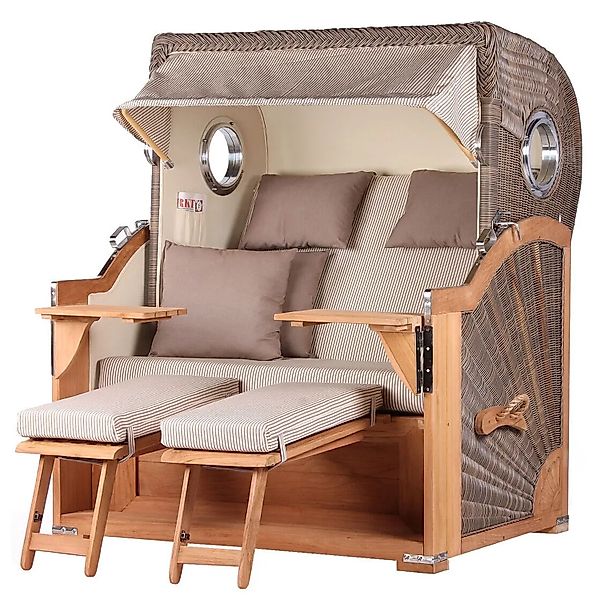 bene,iving Strandkorb Komplettset Königssee Teak Bullauge PE Grau Modell 51 günstig online kaufen