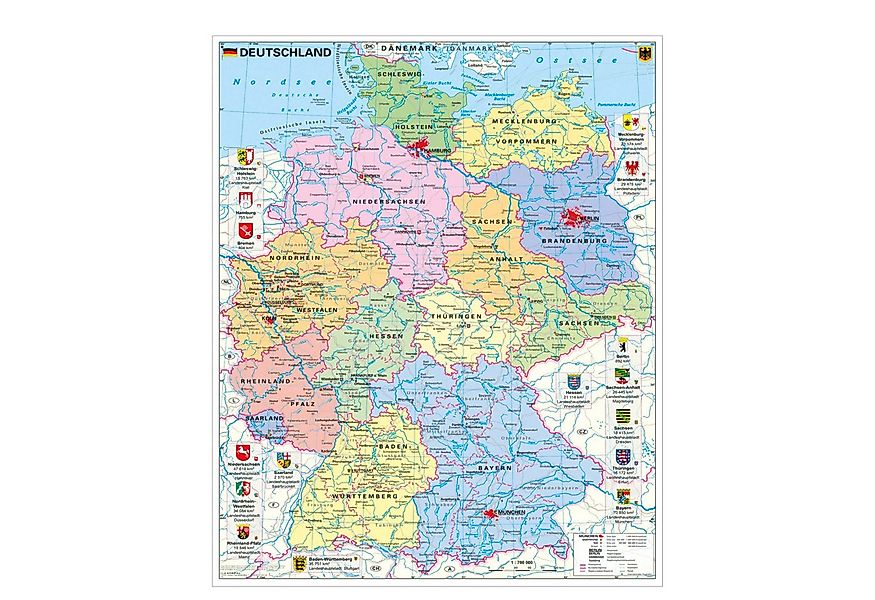 STIEFEL Poster Wandkarte Deutschland politisch mit Bundesländerwappen 97 x günstig online kaufen