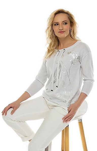 Passioni Langarmshirt Sportiver Pullover mit Silberschimmer und floralen De günstig online kaufen