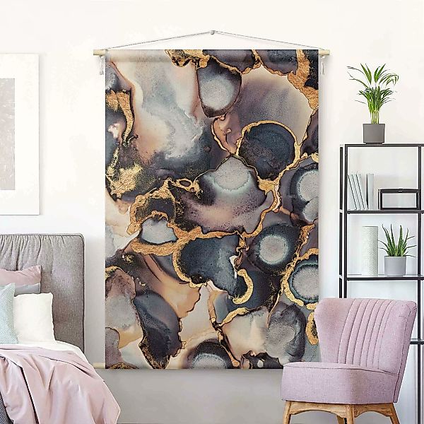 Wandteppich Marmor Aquarell mit Gold günstig online kaufen