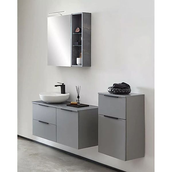 Badezimmermöbel Set in grau ALMATY-80 LED-Spiegelschrank, Waschtisch inkl. günstig online kaufen