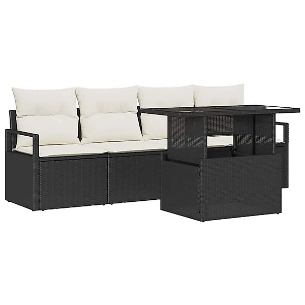 vidaXL Sofa Set mit Kissen 5-Tlg Schwarz und Creme Poly-Rattan 3348723 günstig online kaufen