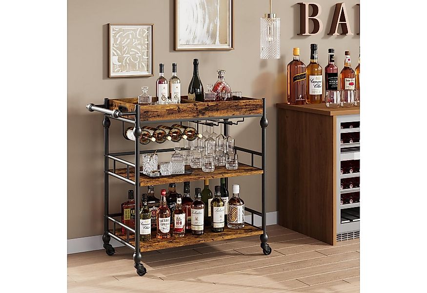 GarveeMore Beistellwagen Servierwagen,3-stöckiger Barwagen mit Rädern Rollw günstig online kaufen