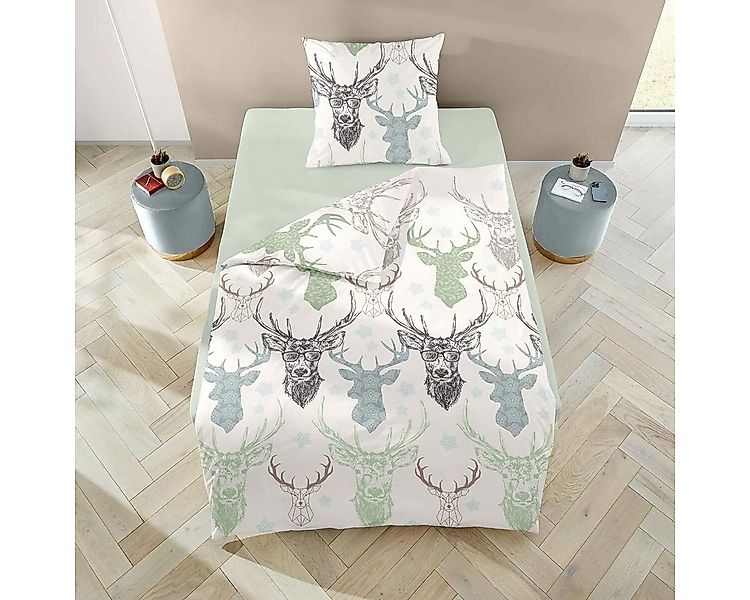 TRAUMSCHLAF Bettwäsche Hirsch mit Brille, Biber, 2 teilig, Biberbettwäsche günstig online kaufen