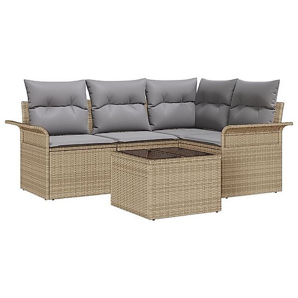 vidaXL Loungesofa 5-teiliges Garten-Sofa-Set mit Kissen Schwarz Poly-Rattan günstig online kaufen