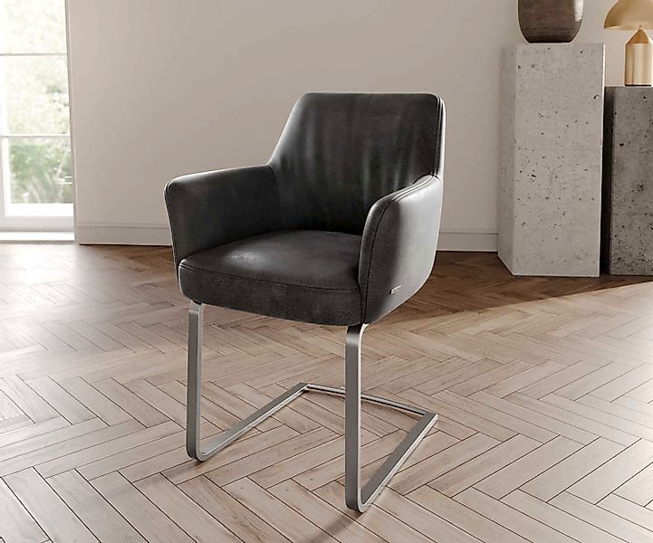 Freischwinger Xana-Flex mit Armlehnen Mikrofaser Anthrazit Vintage Freischw günstig online kaufen