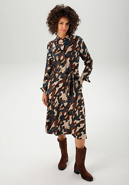 Aniston CASUAL Blusenkleid, (mit abnehmbarem Bindegürtel), mit trendfarbige günstig online kaufen