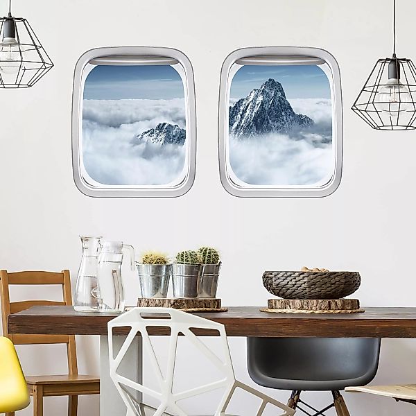 3D Wandtattoo Doppelfenster Flugzeug Alpen über den Wolken günstig online kaufen