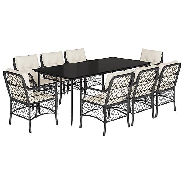 vidaXL 9-Tlg Garten-Essgruppe mit Kissen Schwarz Poly Rattan 3212088 günstig online kaufen