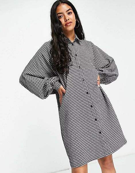 ASOS DESIGN – Kurzes Hemdkleid mit Fledermausärmeln und Vichy-Karomuster-Me günstig online kaufen