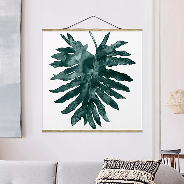 Stoffbild Blumen mit Posterleisten - Quadrat Smaragdgrüner Philodendron Bip günstig online kaufen