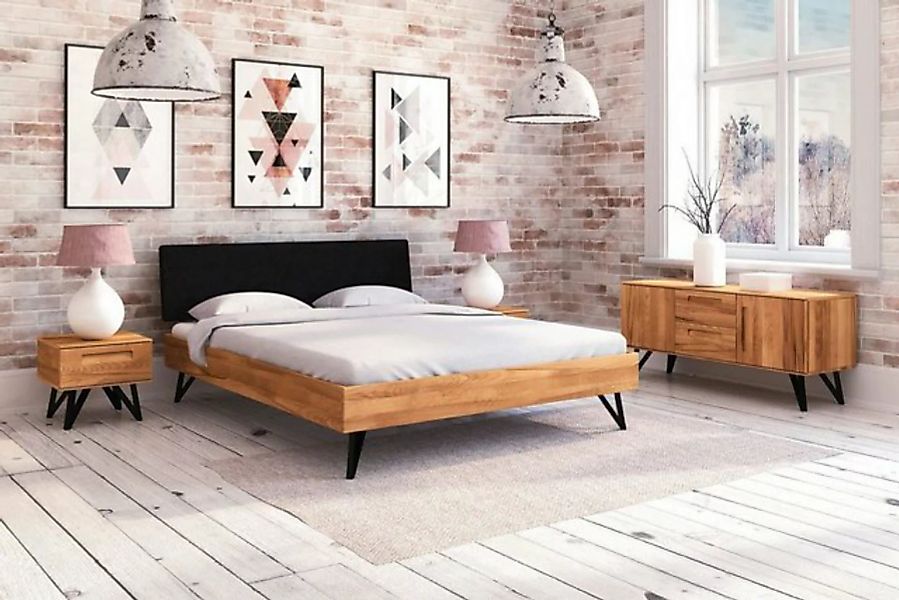 Natur24 Einzelbett Bett Rolo 1 in 140x200cm Wildeiche mit Polsterkopfteil i günstig online kaufen