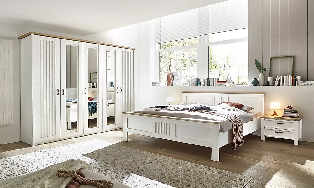Schlafzimmer Set weiss mit Bett 180x200 + Schrank 265 cm + 2x Nachttische P günstig online kaufen